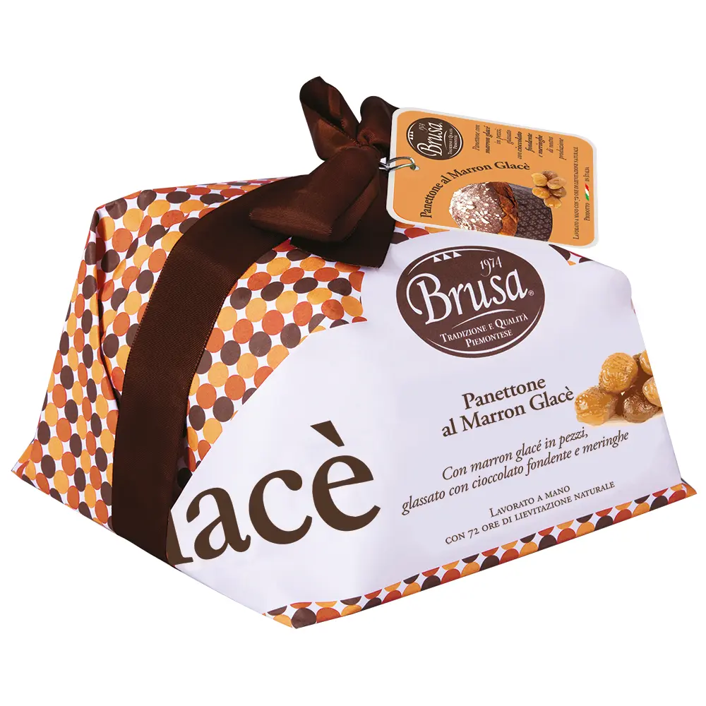 Panettone Marron Glacé (kandírozott gesztenyével), finom csokimázzal és habcsókkal